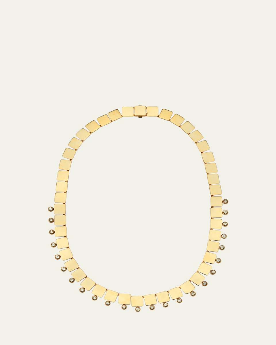 18K Yellow Gold Large Tile Necklace with Diamonds